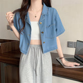 Short Sleeve Turn Down Collar Denim Shirt